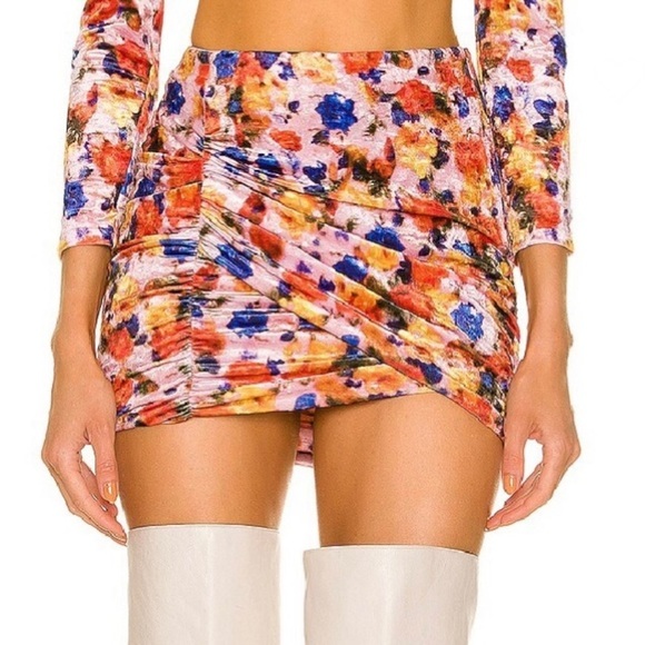 Isabel Marant Nwt 40 Us 8 Guilayo Floral Velvet Mini Skirt Revolve Ruched